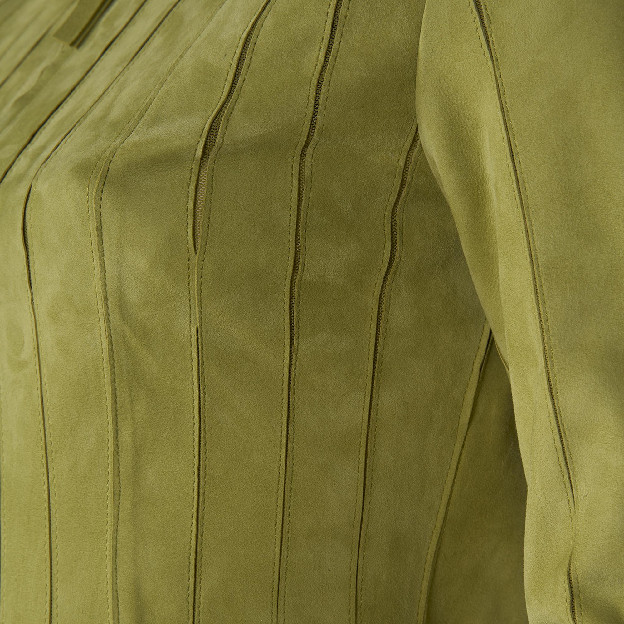 Deundria Yeşil Kadın Panelli Fit Süet Ceket