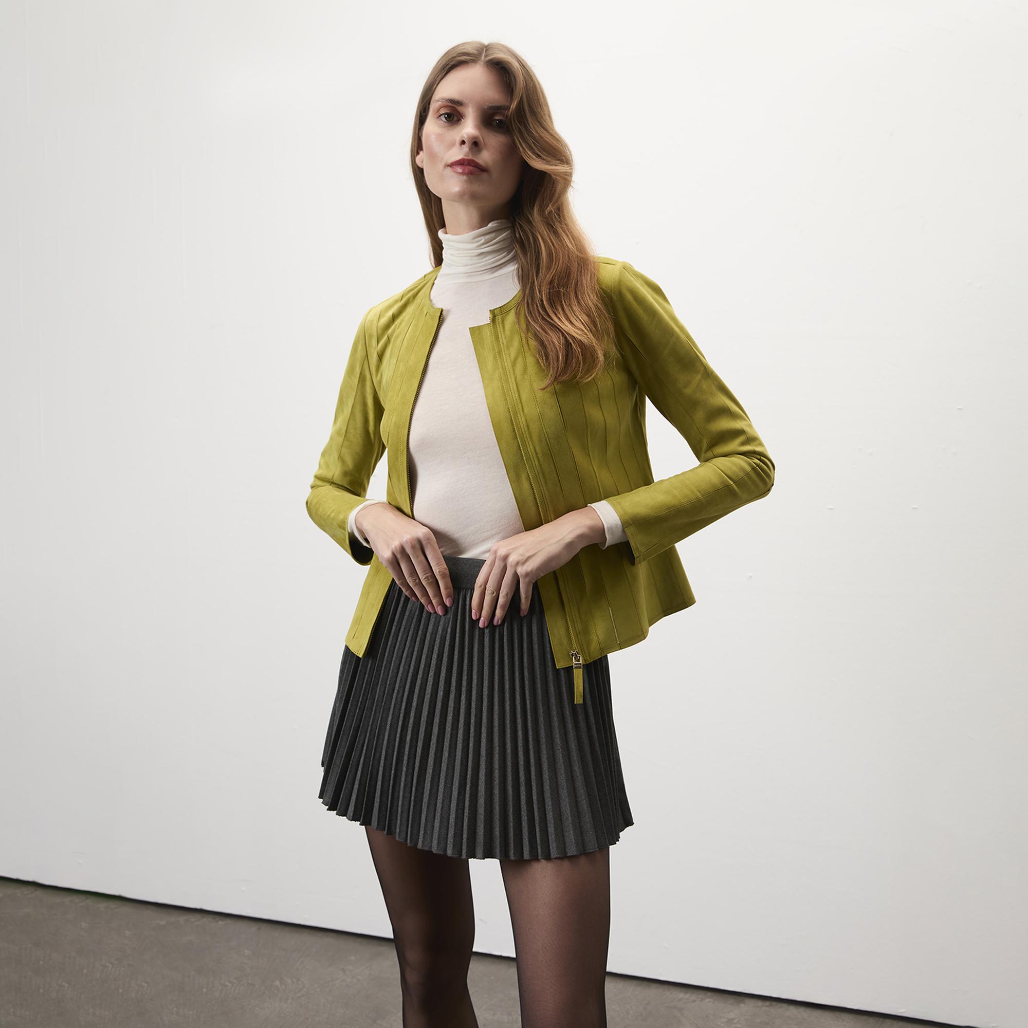 Deundria Yeşil Kadın Panelli Fit Süet Ceket