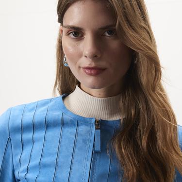  Deundria Mavi Kadın Panelli Fit Süet Ceket