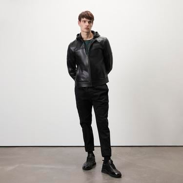  Selino Siyah Erkek Kapüşonlü Deri Mont