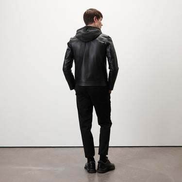  Selino Siyah Erkek Kapüşonlü Deri Mont