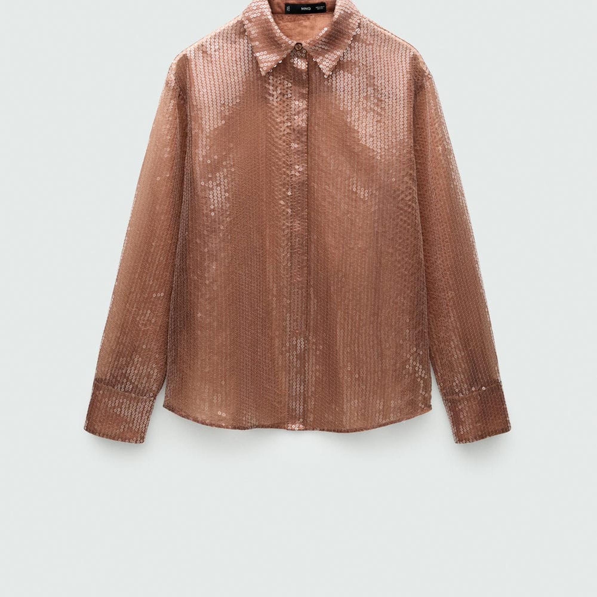 Mango Kadın Yarı Transparan Pullu Gömlek Kahverengi