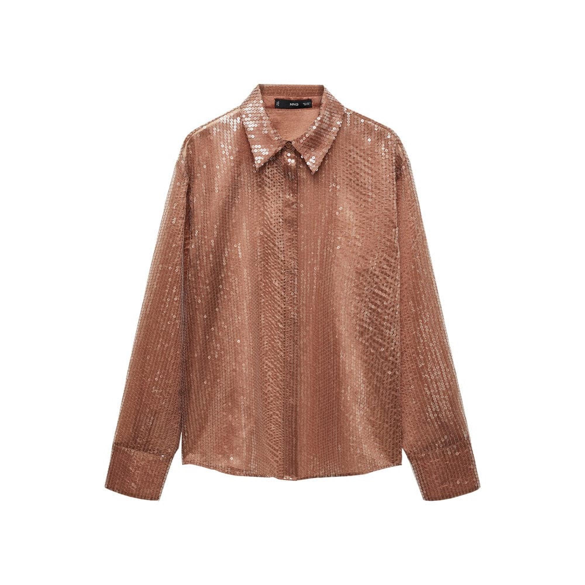 Mango Kadın Yarı Transparan Pullu Gömlek Kahverengi