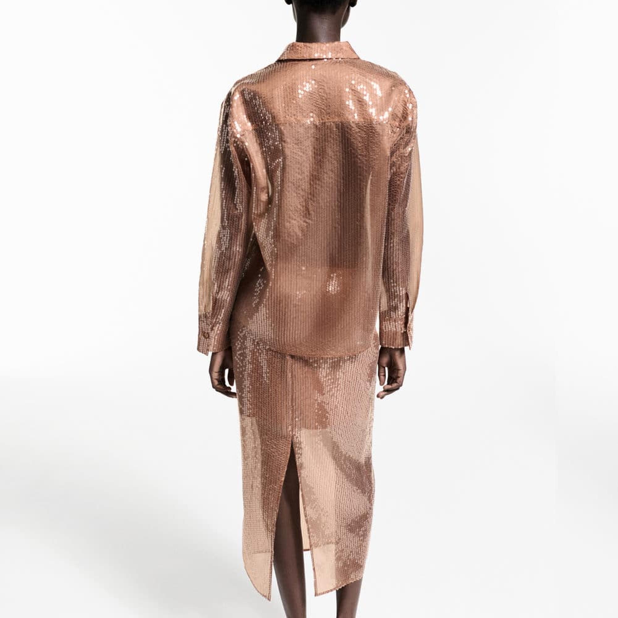 Mango Kadın Yarı Transparan Pullu Gömlek Kahverengi