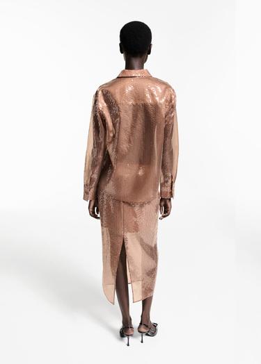  Mango Kadın Yarı Transparan Pullu Gömlek Kahverengi