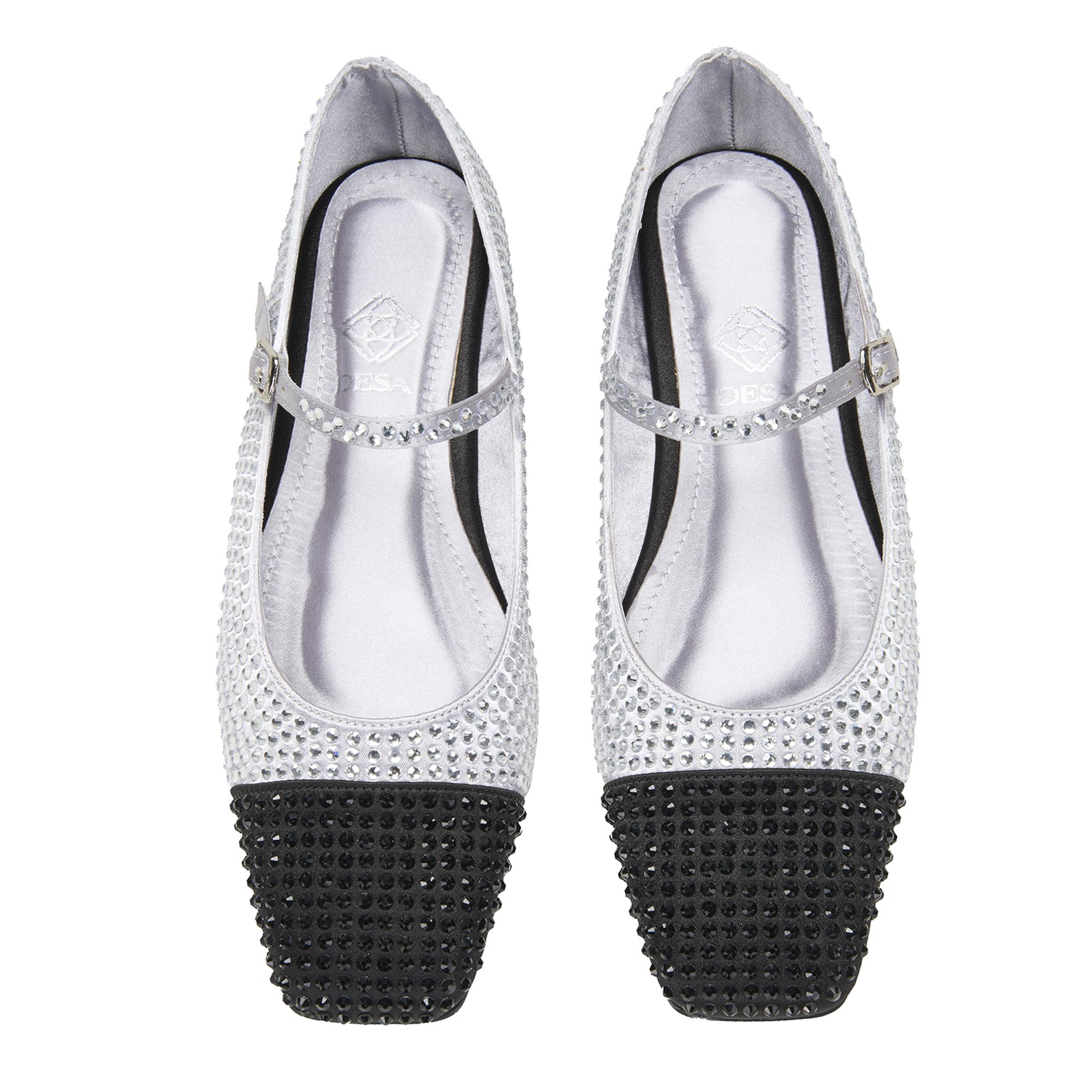 Kadın Gümüş Parlak Taş Detaylı Mary Jane Babet