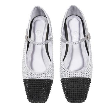  Kadın Gümüş Parlak Taş Detaylı Mary Jane Babet