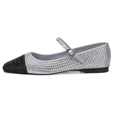  Kadın Gümüş Parlak Taş Detaylı Mary Jane Babet