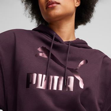  Puma Classics Shiny Logo Kadın Bordo Sweatshirt