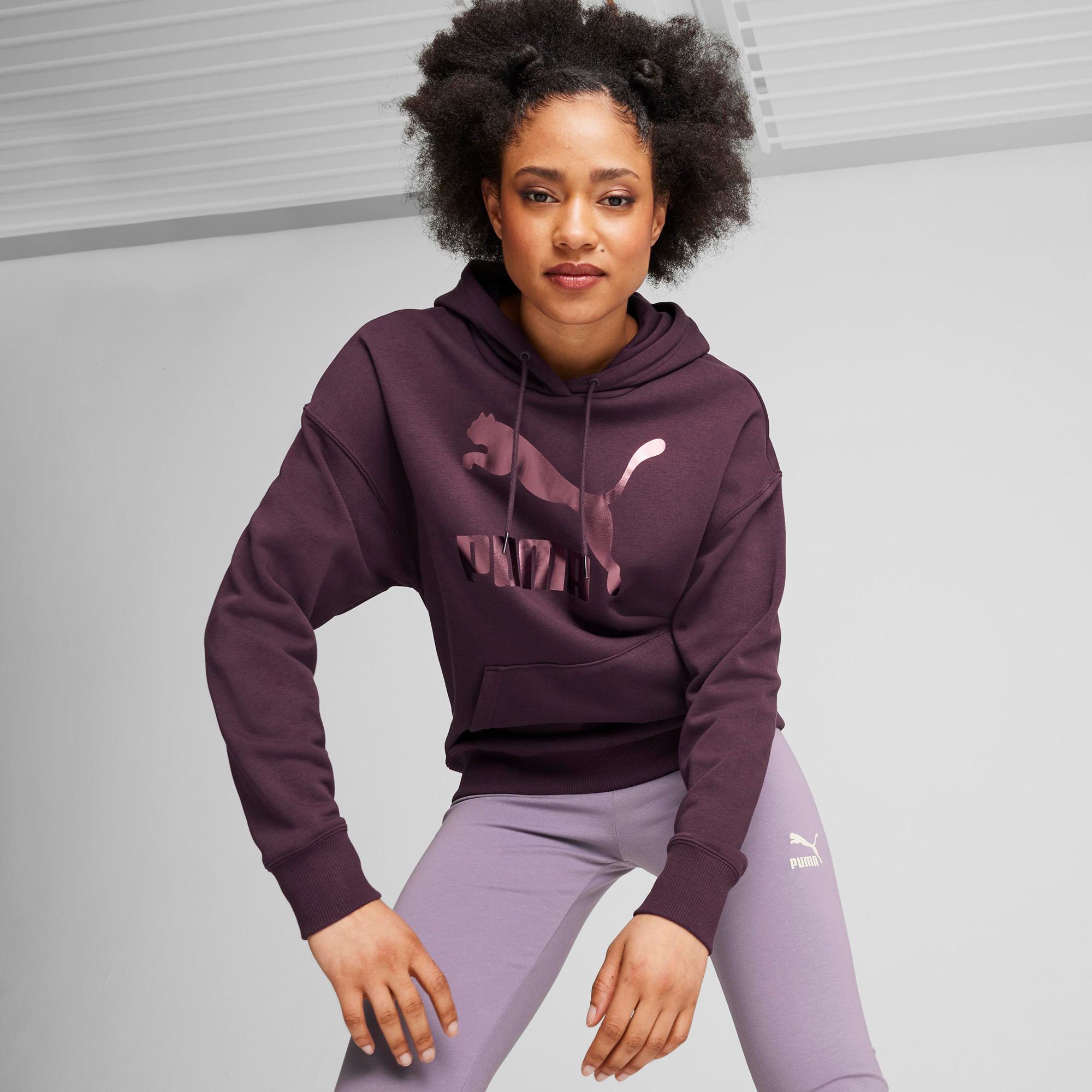 Puma Classics Shiny Logo Kadın Bordo Sweatshirt