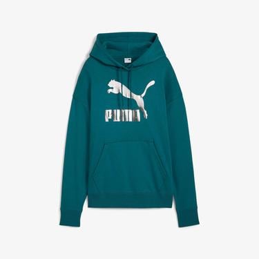  Puma Classics Shiny Logo Kadın Yeşil Sweatshirt