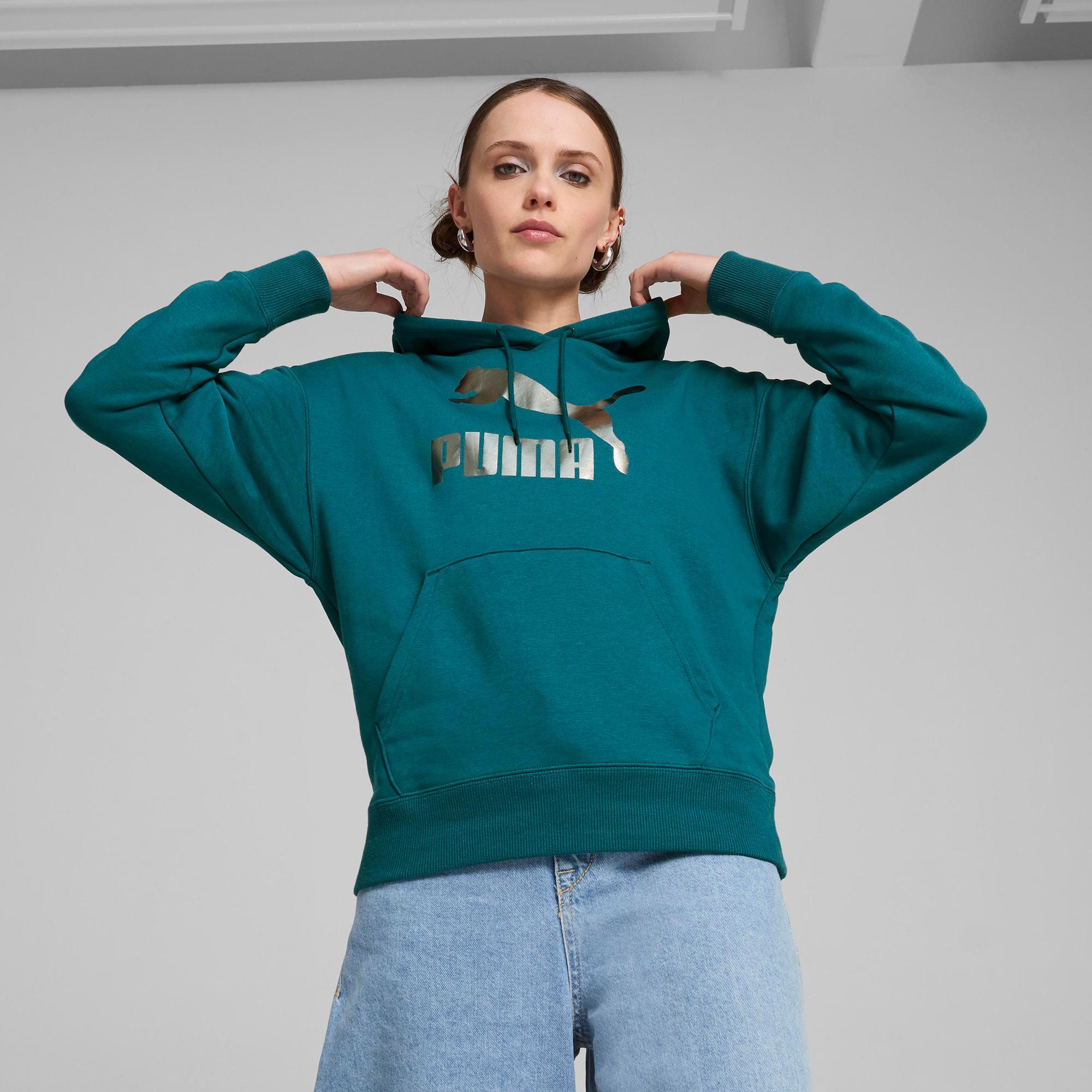 Puma Classics Shiny Logo Kadın Yeşil Sweatshirt