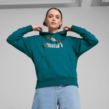  Puma Classics Shiny Logo Kadın Yeşil Sweatshirt