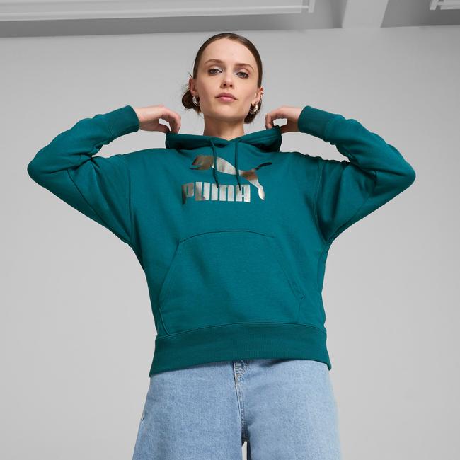  Puma Classics Shiny Logo Kadın Yeşil Sweatshirt