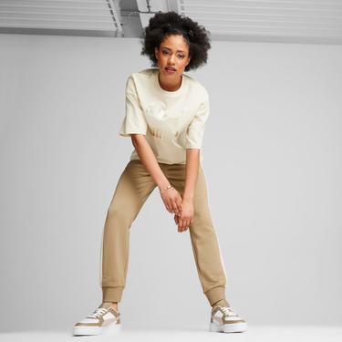  Puma Classics Oversized Logo Kadın Bej T-Shirt