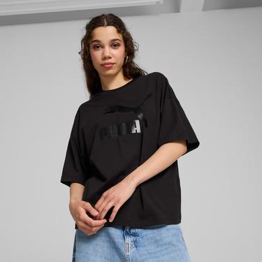  Puma Classics Oversized Logo Kadın Siyah T-Shirt