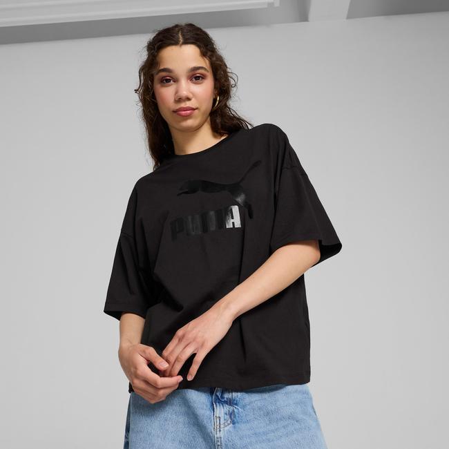  Puma Classics Oversized Logo Kadın Siyah T-Shirt