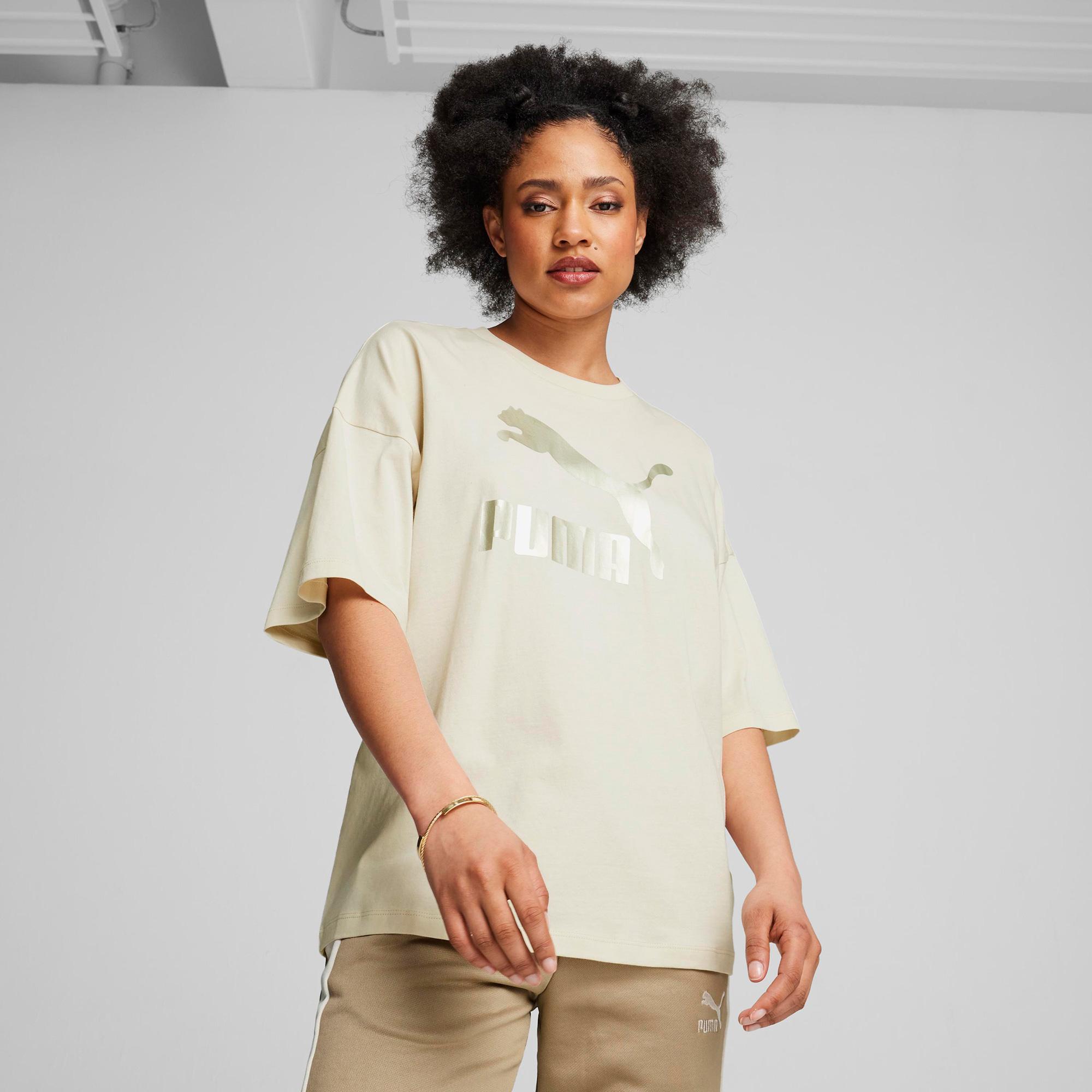 Puma Classics Oversized Logo Kadın Bej T-Shirt