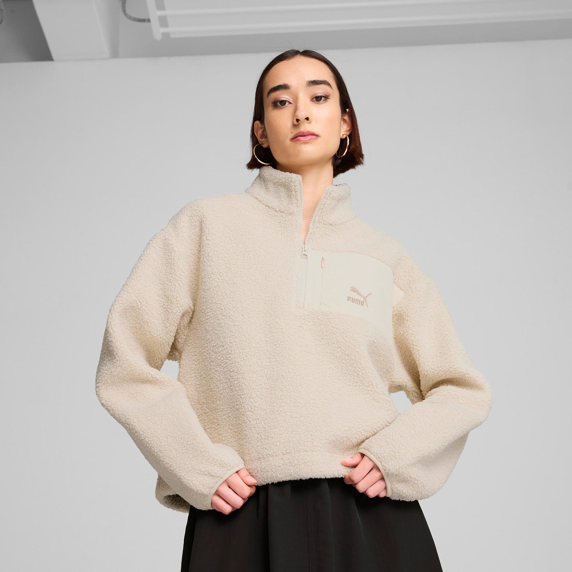 Puma Classics Winterized Half-Zip Kadın Beyaz Sweatshirt