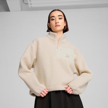  Puma Classics Winterized Half-Zip Kadın Beyaz Sweatshirt