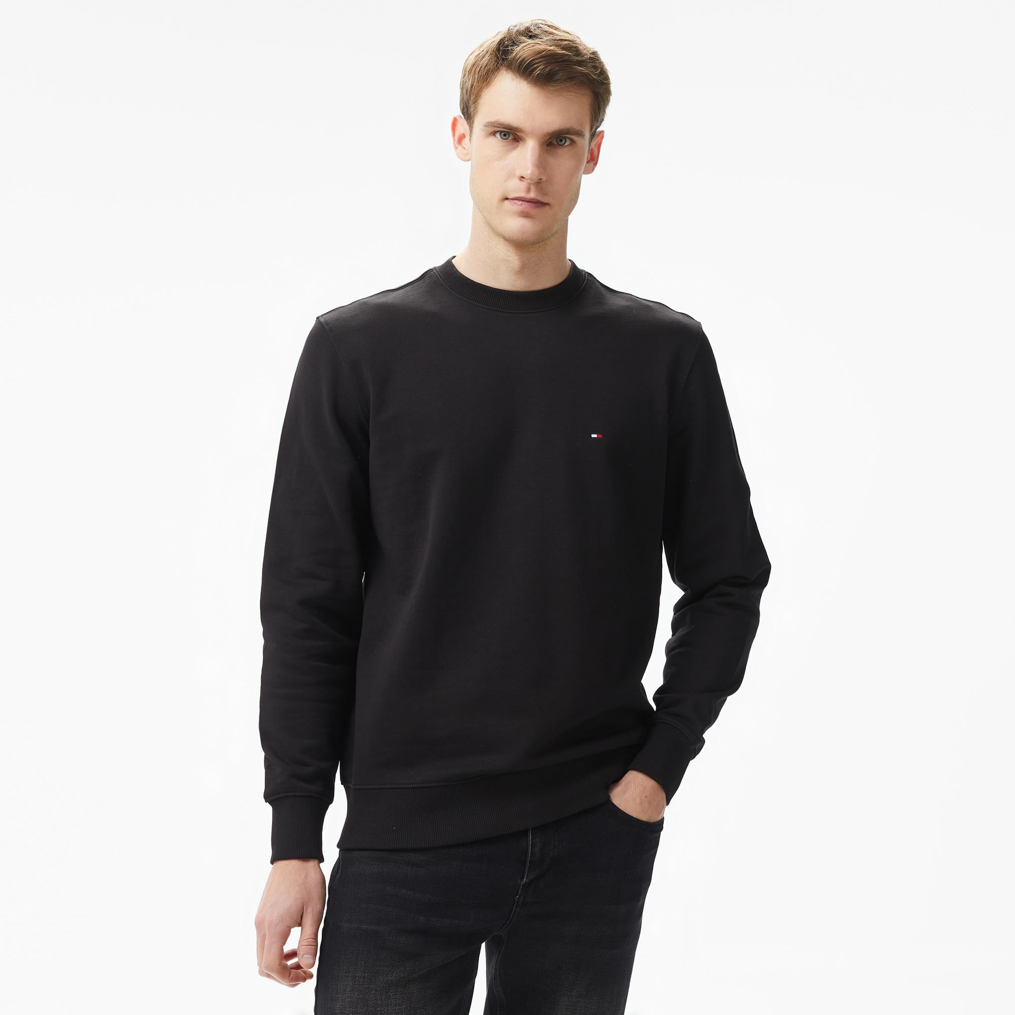 Tommy Hilfiger Essential Terry Crewneck Erkek Siyah Sweatshirt