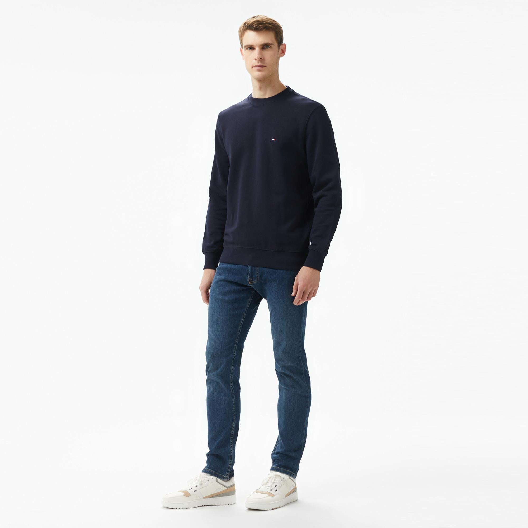 Tommy Hilfiger Essential Terry Crewneck Erkek Mavi Sweatshirt