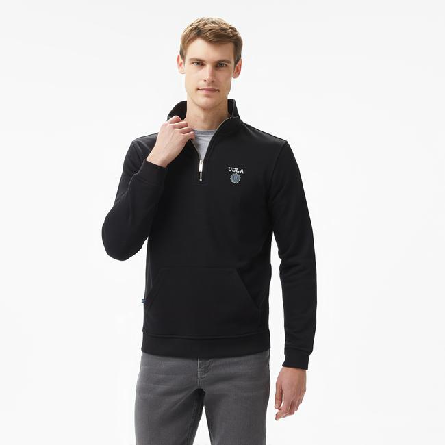  Ucla Leon Nakışlı Erkek Siyah Half-Zip Sweatshirt