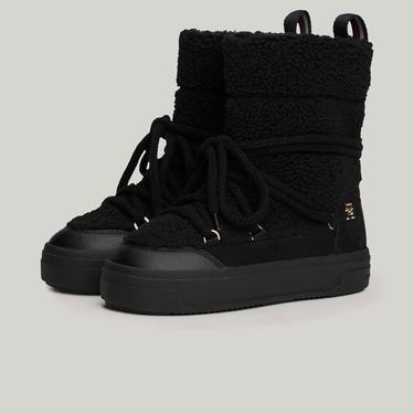  Tommy Hilfiger Lace-Up Faux Shearling Kadın Siyah Bot