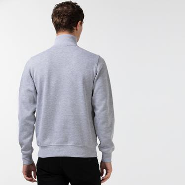  Erkek Classic Fit Yarım Fermuarlı Gri Sweatshirt