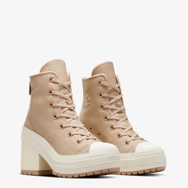  Converse Chuck 70 De Luxe Heel Unisex Bej Deri Platform Sneaker