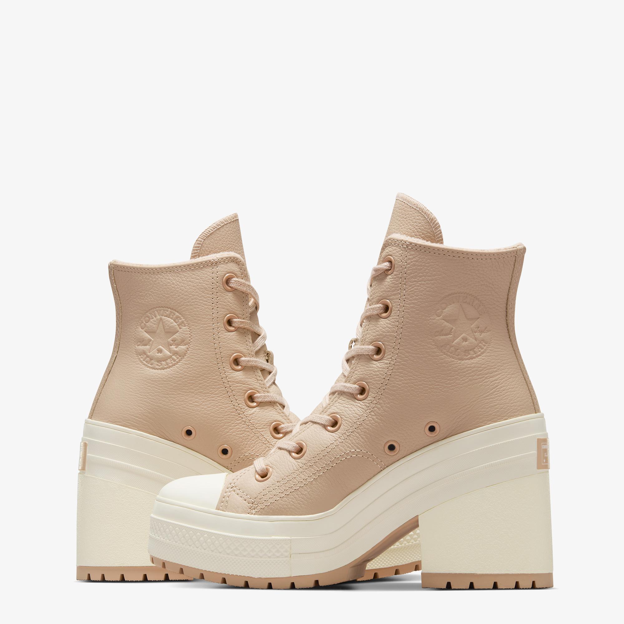Converse Chuck 70 De Luxe Heel Unisex Bej Deri Platform Sneaker