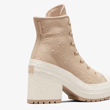  Converse Chuck 70 De Luxe Heel Unisex Bej Deri Platform Sneaker