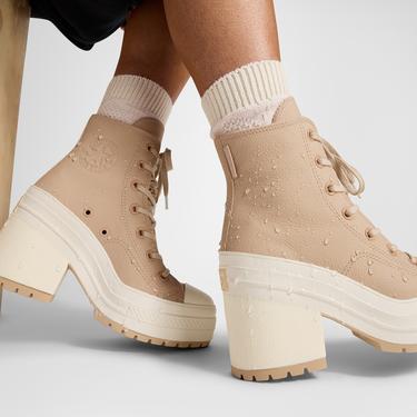  Converse Chuck 70 De Luxe Heel Unisex Bej Deri Platform Sneaker