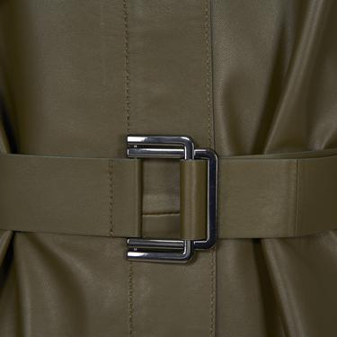  Kelly Yeşil Kadın Deri Trençkot