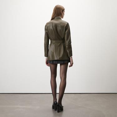  Kelly Yeşil Kadın Deri Trençkot