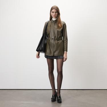  Kelly Yeşil Kadın Deri Trençkot