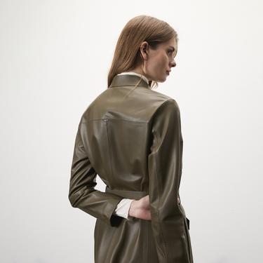  Kelly Yeşil Kadın Deri Trençkot