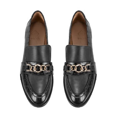  Kadın Siyah Günlük Deri Loafer