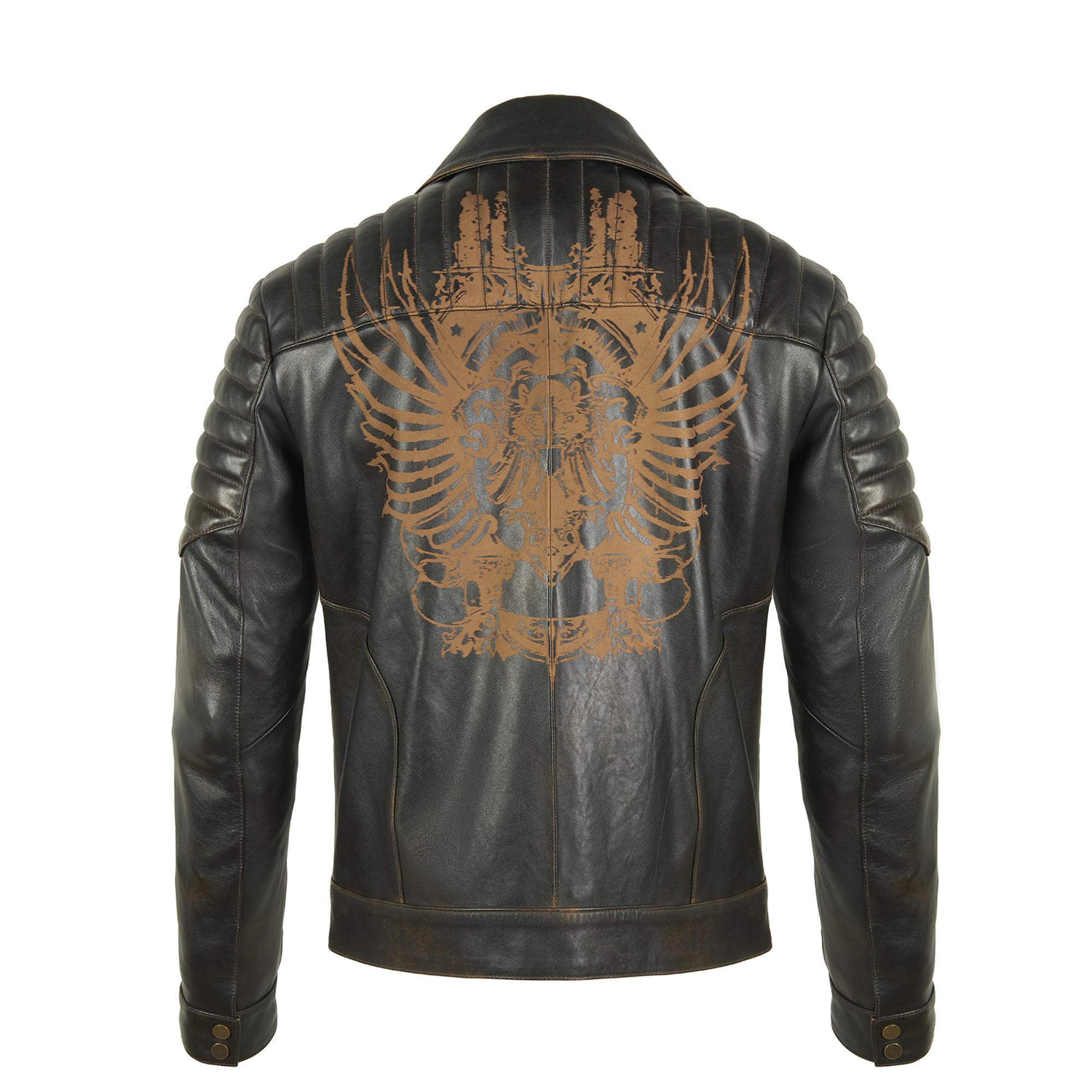 Bill Kahve Erkek Kartallı Vintage Biker Deri Mont