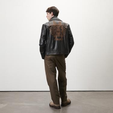  Bill Kahve Erkek Kartallı Vintage Biker Deri Mont