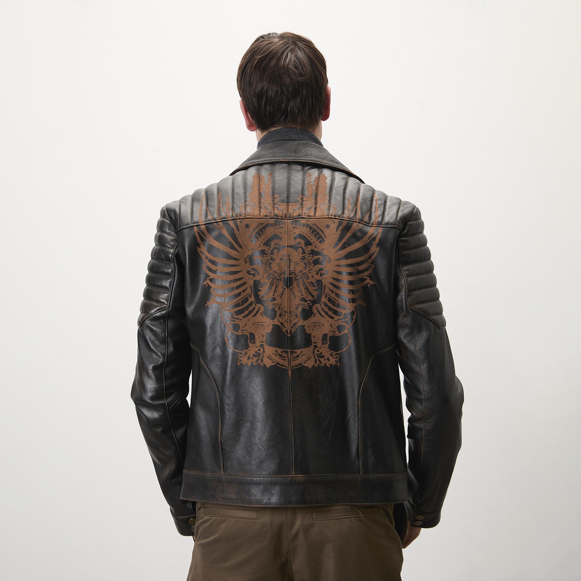 Bill Kahve Erkek Kartallı Vintage Biker Deri Mont