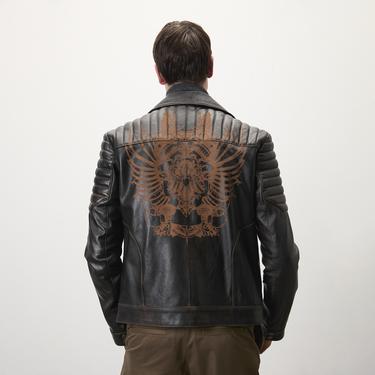  Bill Kahve Erkek Kartallı Vintage Biker Deri Mont