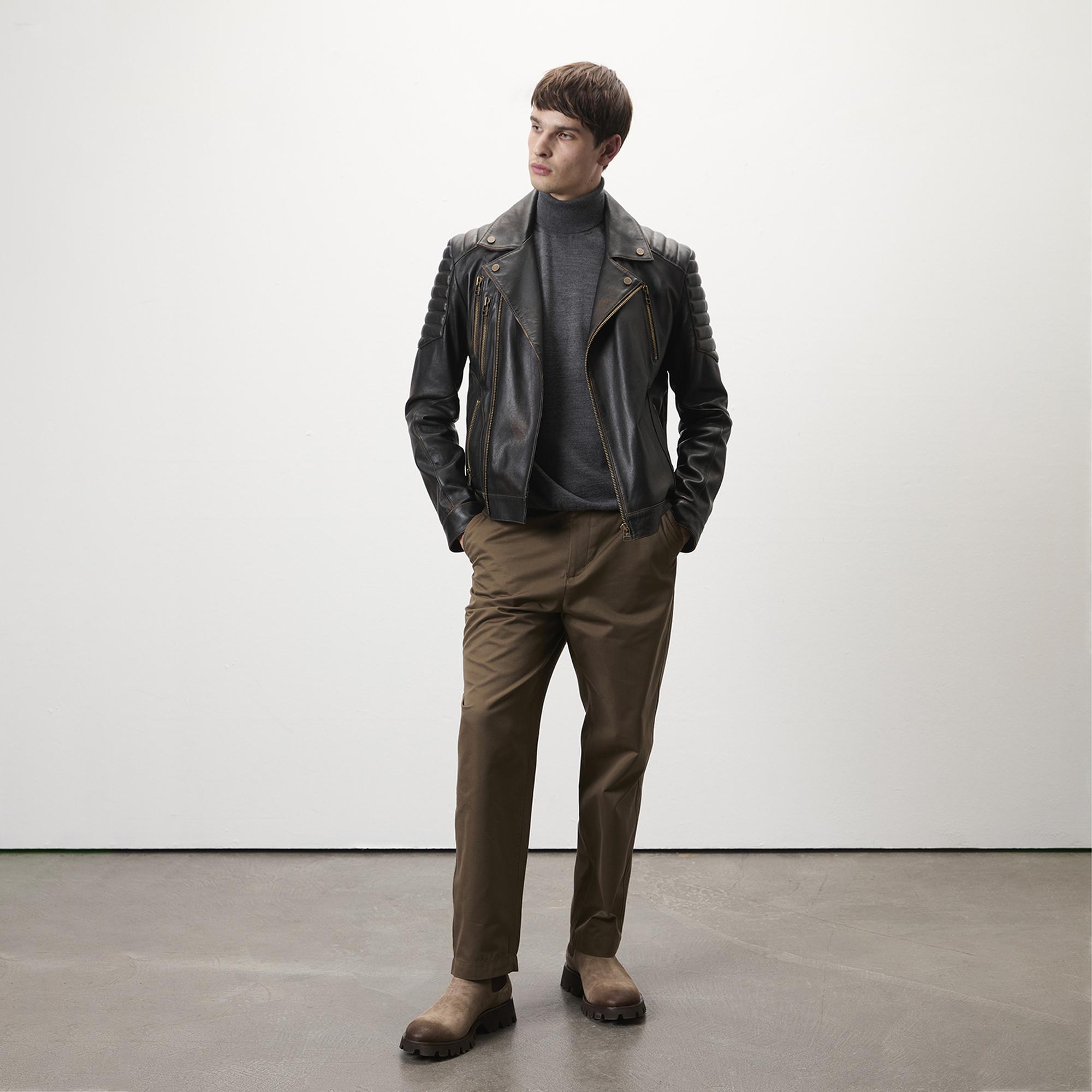 Bill Kahve Erkek Kartallı Vintage Biker Deri Mont