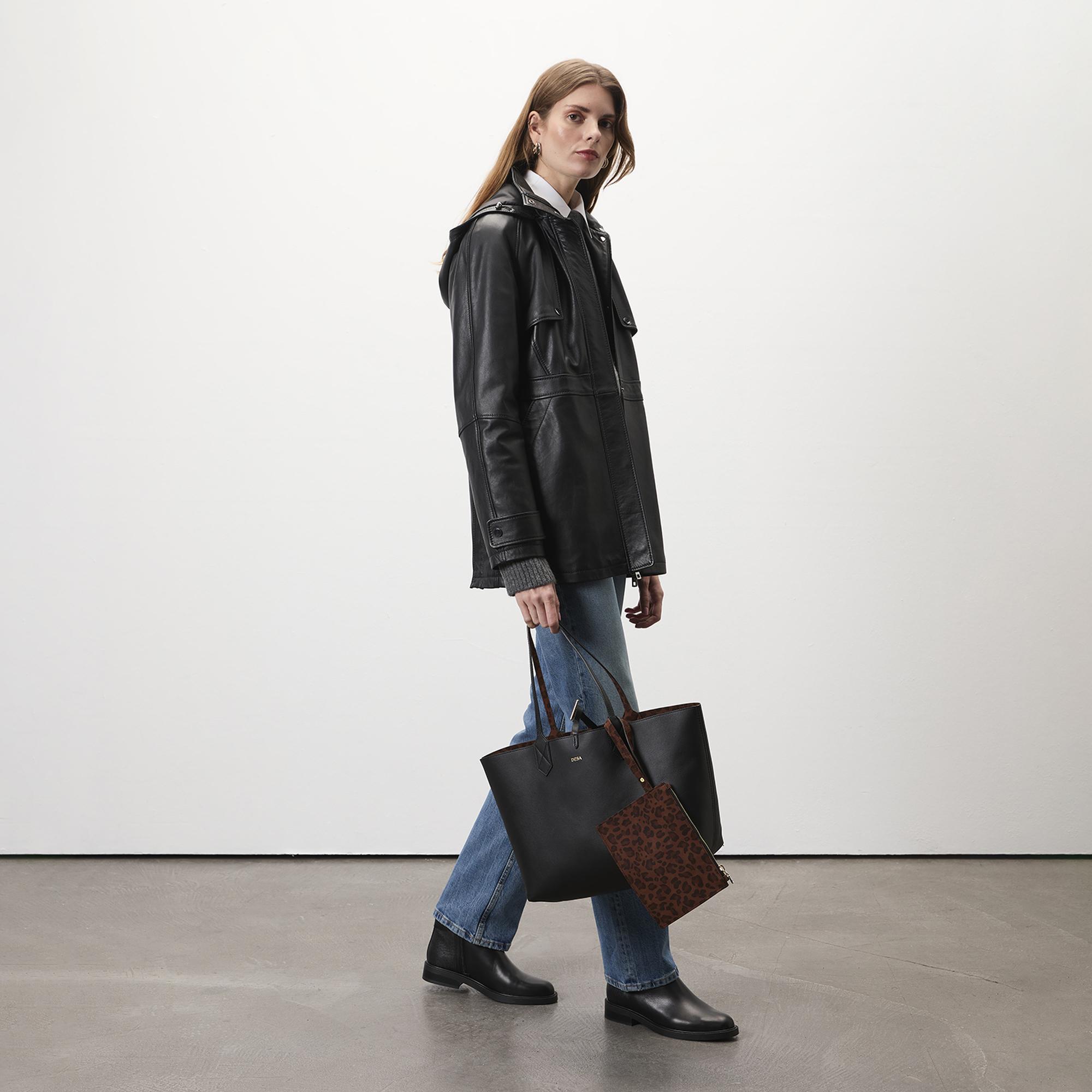 XXXEmely Leopar Kadın Çift Taraflı Deri Omuz Çantası