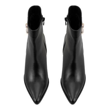  Kadın Siyah Metal Aksesuarlı Deri Topuklu Bot