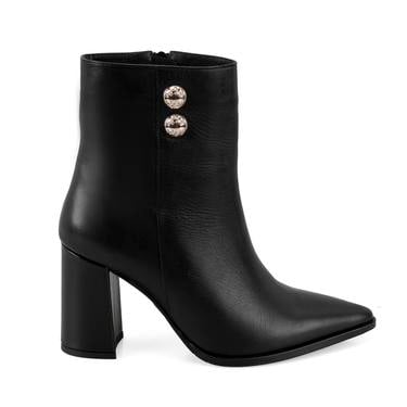  Kadın Siyah Metal Aksesuarlı Deri Topuklu Bot