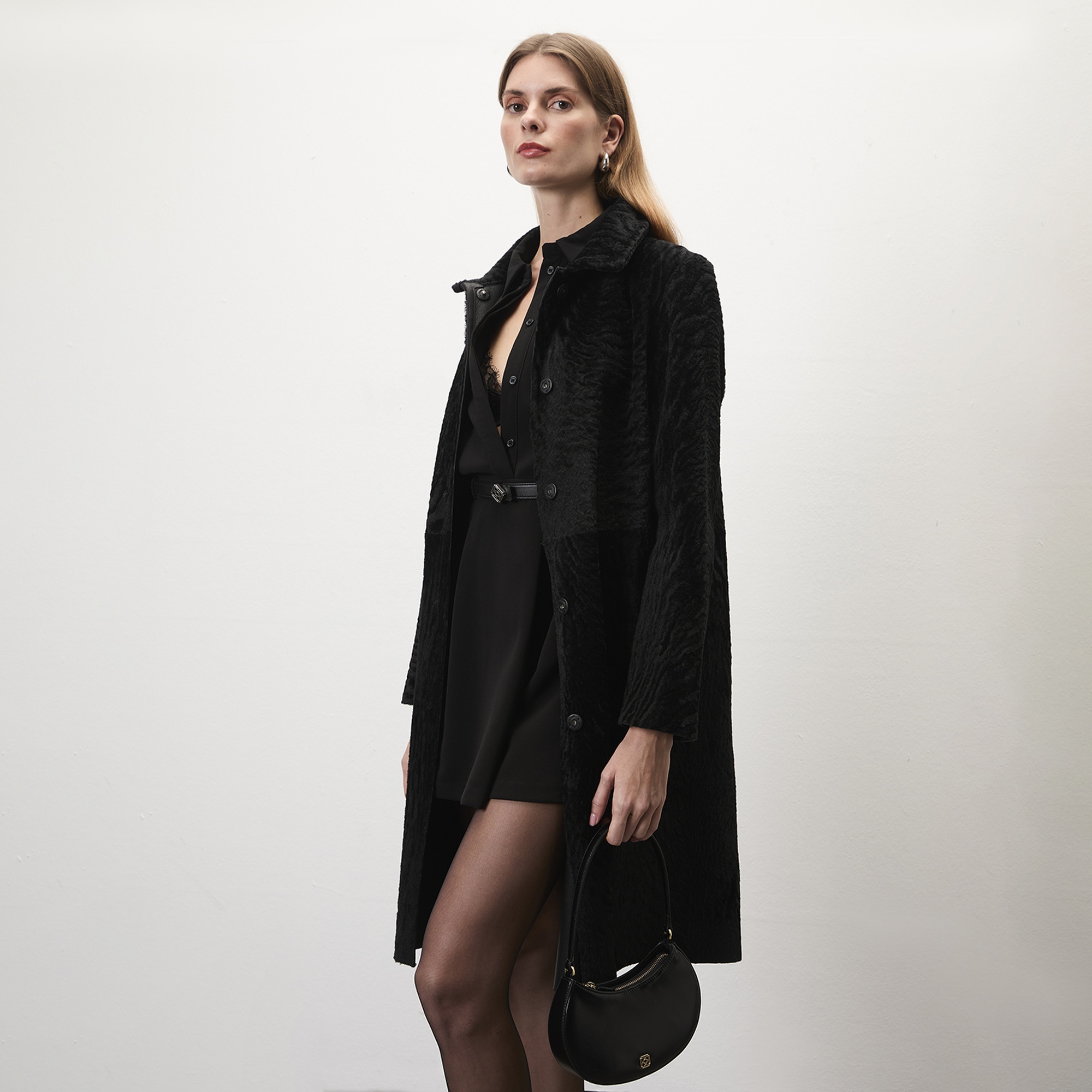 Emilly Siyah Kadın Kürk Kaban