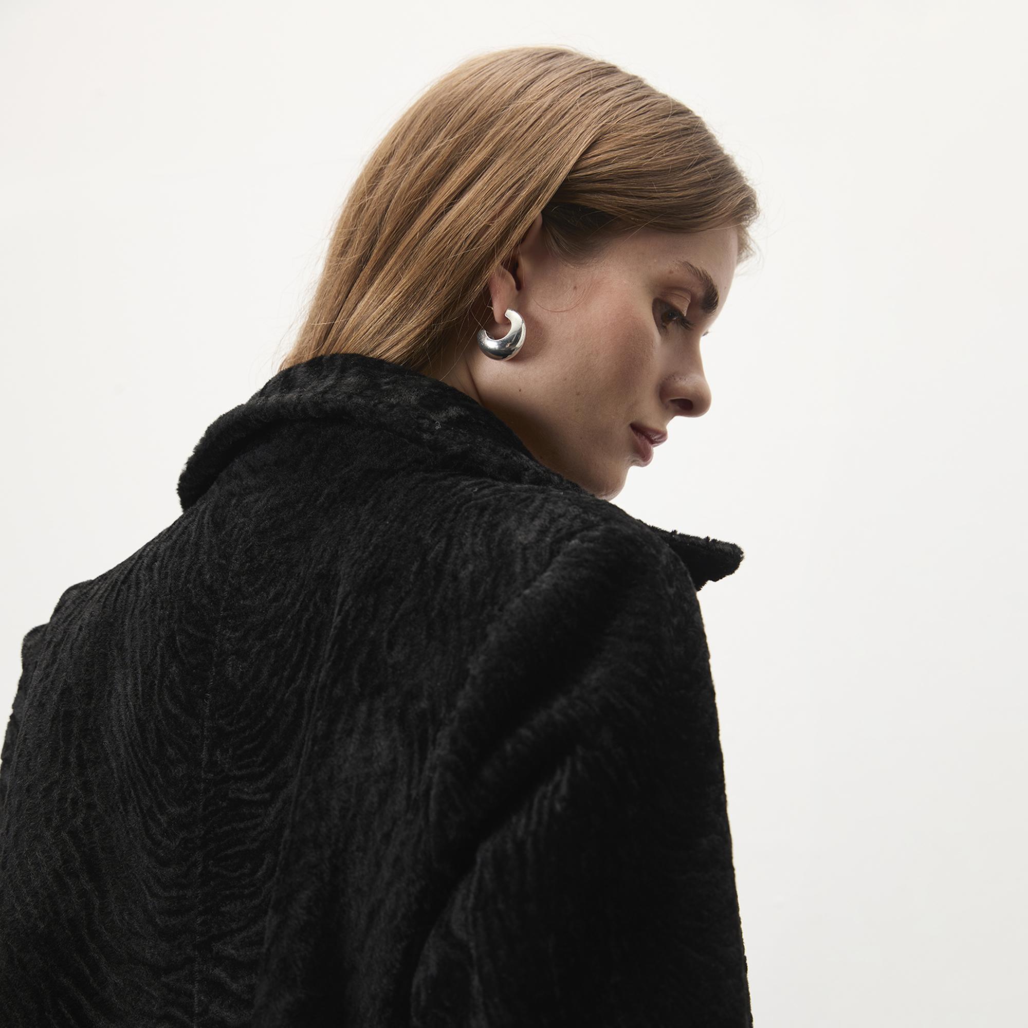 Emilly Siyah Kadın Kürk Kaban