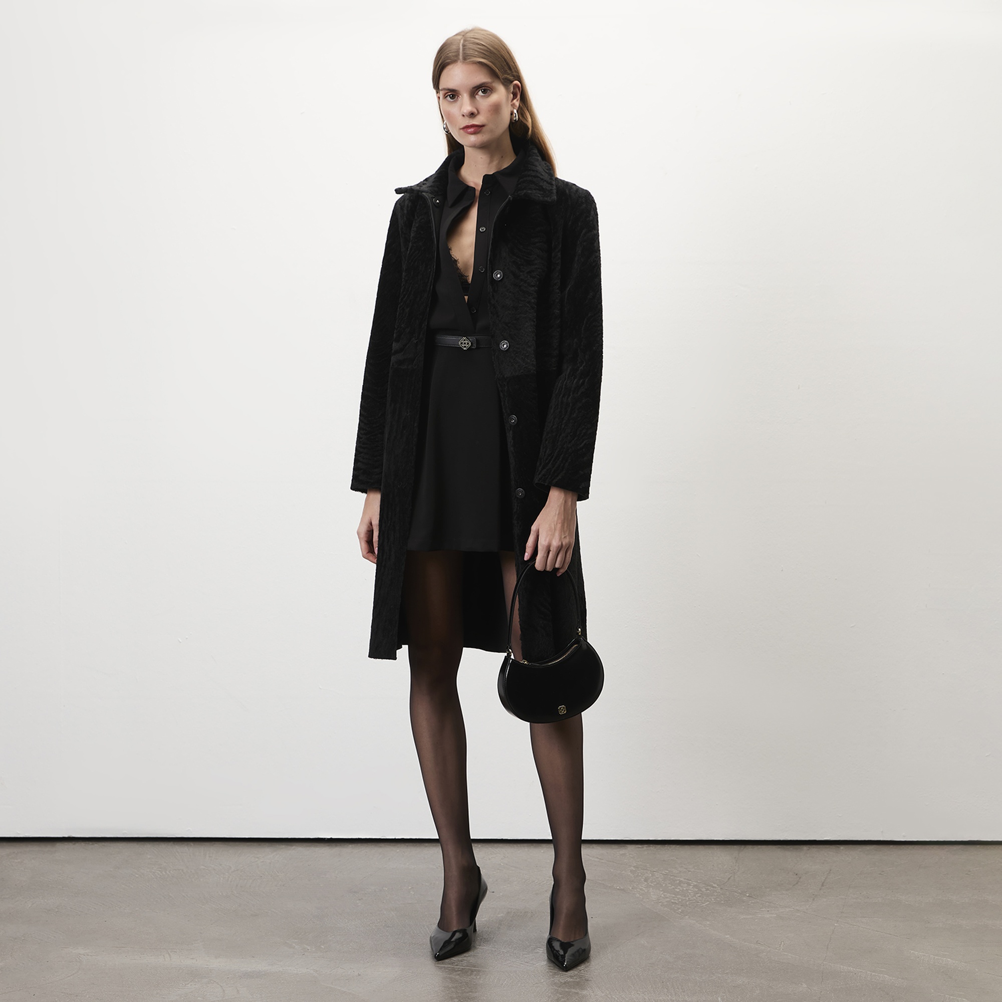 Emilly Siyah Kadın Kürk Kaban