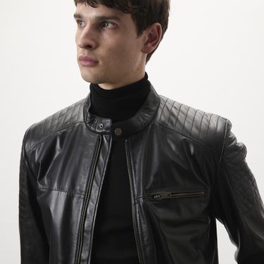  Steven Siyah Erkek Deri Mont